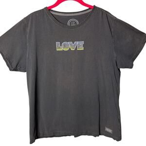 Life Is Good Tee Shirt Charcoal Garment Dyed Size L "Love" Graphic Normcore